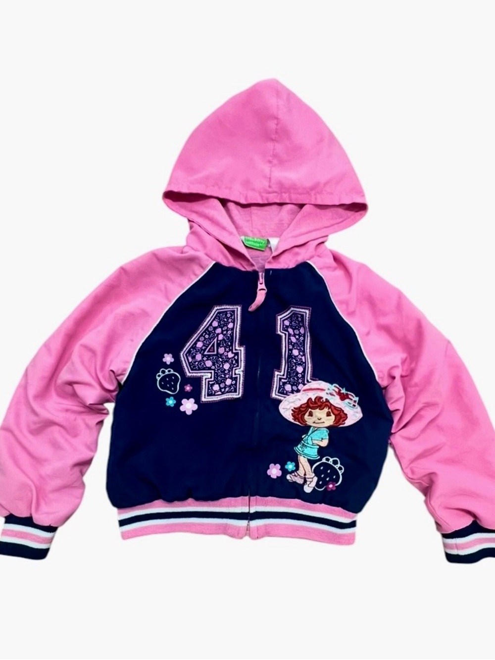 Strawberry Shortcake Hooded Jacket Size 4(?) Pink Navy Varsity Zip-Up 2007 RARE